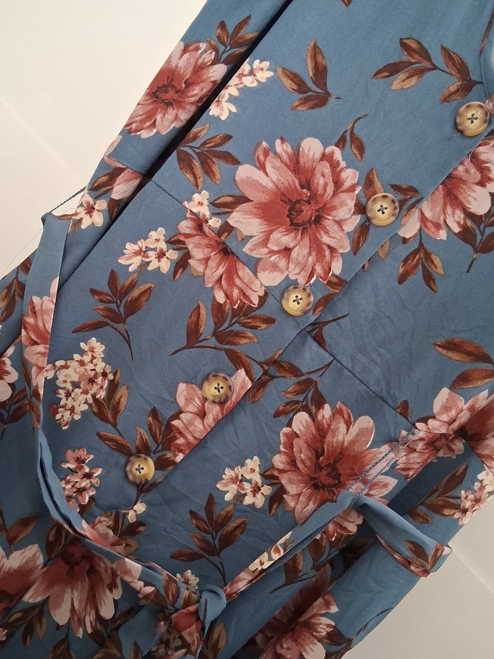 Xhilaration JUMPSUIT Blue Floral with Tie Belt Size XL - Picture 7 of 8
